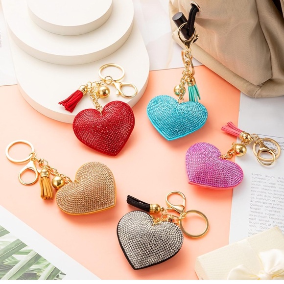 Gold rhinestone Heart purse/bag charm Keychain with Tassel - Picture 5 of 5
